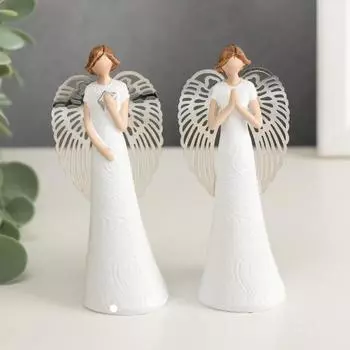 Сувенир полистоун "Ангел безликий с серебристыми крыльями" МИКС 10,3х3,5х3,8 см