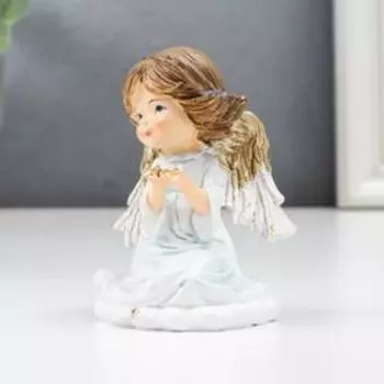 Сувенир полистоун "Ангел на облачке, в ладошках звёзды" бело-голубой 9х6х7 см