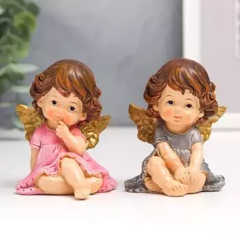 Сувенир полистоун "Ангелочек Мила в розовом/голубом платье" МИКС 7,5х5,7х4,2 см