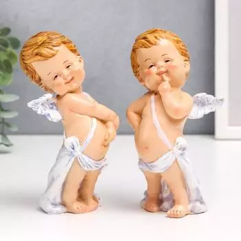 Сувенир полистоун "Ангелок-карапуз в голубой повязке, стесняшка" МИКС 14х7,7х5 см