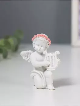 Сувенир полистоун "Белоснежный ангел с арфой " 7х5,5х8 см