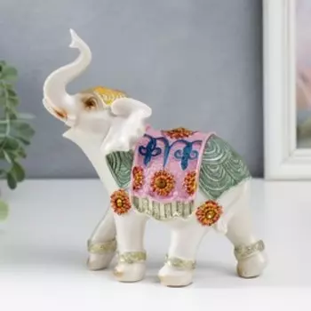 Сувенир полистоун "Белые слоны в красочных попонах" н-р 7 шт h=7,5;8;9,5;12;13,5;16;19,5 см 750914