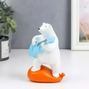 Сувенир полистоун "Белый мишка с гитарой" 16х8,5х10,5 см