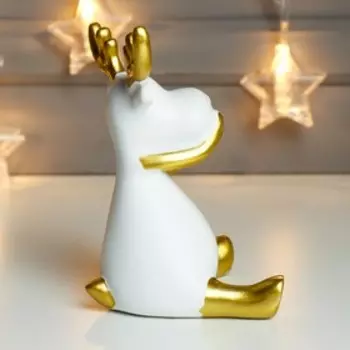 Сувенир полистоун "Белый олешка с золотыми рожками - ничего не скажу" 14х9х9 см