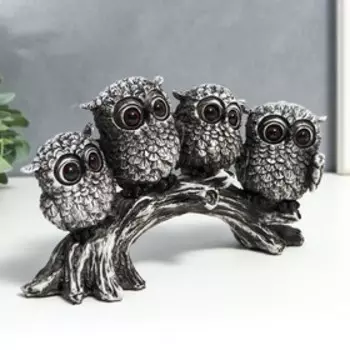 Сувенир полистоун "Четыре маленьких совёнка с большими глазами на ветке" 13х22х7 см