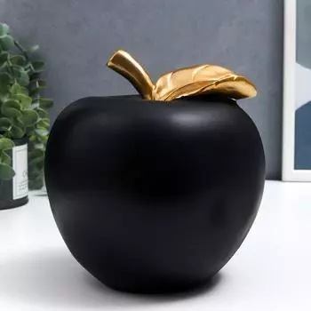 Сувенир полистоун "Чёрное яблоко с золотым листочком" 18,5х17х17 см