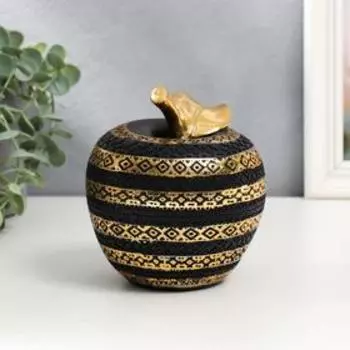 Сувенир полистоун "Чёрное яблоко с золотыми геометрическими узорами" 13,5х13х13 см