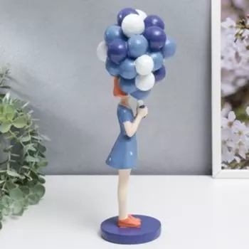 Сувенир полистоун "Девочка в синем платье со связкой воздушных шаров" 31,5х8,5х10,5 см