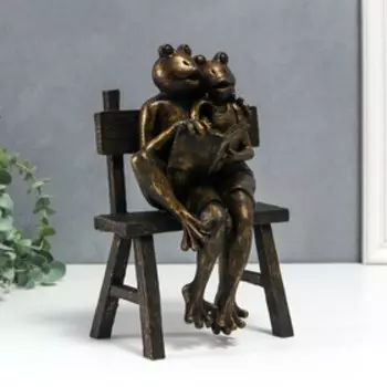Сувенир полистоун "Два лягушонка с книгой, на скамейке" бронза 24,5х12х17 см