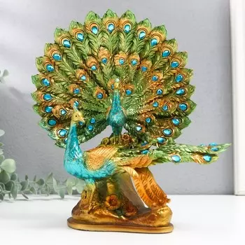 Сувенир полистоун "Два павлина на цветах" 8,5х22х25,5 см