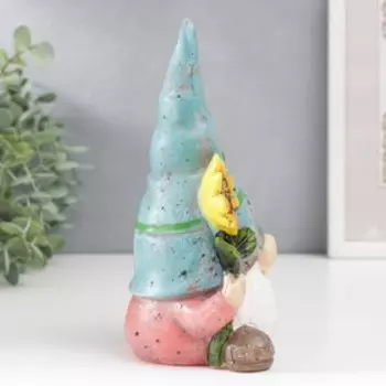 Сувенир полистоун "Гномик с подсолнухом в голубом колпаке" 17,5х12 см