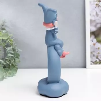 Сувенир полистоун "Клоун в наушниках на месяце" голубой 20,5х8,5х11 см