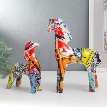 Сувенир полистоун "Кони" граффити набор 2 шт 21х8х16 см 14,5х5,5х11 см