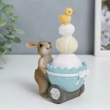 Сувенир полистоун "Крольчонок с тележкой из яиц и цыплёнком" 14,5х6,5х12 см
