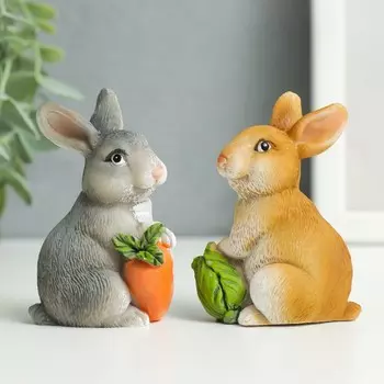 Сувенир полистоун "Кролик с овощем" МИКС 5х3,5х7 см