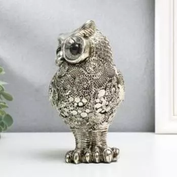 Сувенир полистоун "Мудрая сова" серебристый рисунок 18х12х9 см