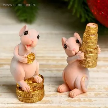 Сувенир полистоун "Мышуля с золотыми монетками" МИКС 5х2,5х2,5 см