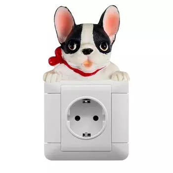 Сувенир полистоун на включатель "Французский бульдог, красный бант" бело-чёрный 3х7.5х7.5см