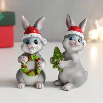 Сувенир полистоун "Новогодний кролик" МИКС 4х3х8 см
