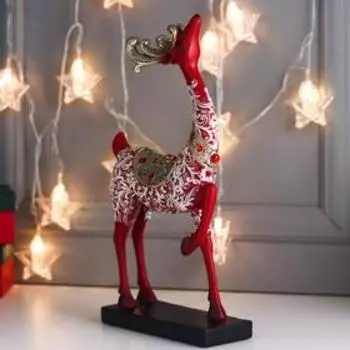 Сувенир полистоун "Олень с золотыми рогами, с узорами" красный 33х6,5х18,5 см
