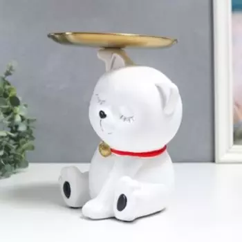 Сувенир полистоун подставка "Белый котик с колокольчиком на ошейнике" 20х13х15,5 см