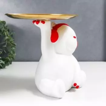 Сувенир полистоун подставка "Белый медвежонок в красных наушниках" d=17 см 18х12х15,5 см