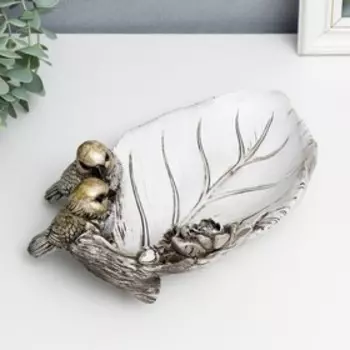 Сувенир полистоун подставка "Два воробышка на листе с цветком. Геометрия" 8х18х24,6 см