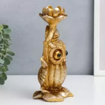 Подсвечник полистоун подставка "Филин Генрих пучеглазый с цветком" бронза 21х8,5х12 см