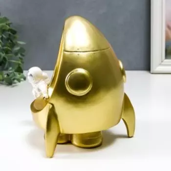 Сувенир полистоун подставка "Космонавт и золотая ракета" 18,5х16х15,5 см
