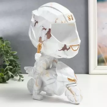 Сувенир полистоун подставка "Мотоциклист" белый мрамор 26х14х19,5 см