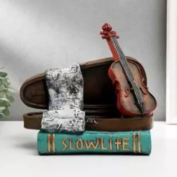 Сувенир полистоун подставка под бутылку "Книги и скрипка" 23,5х25,5х13,5 см
