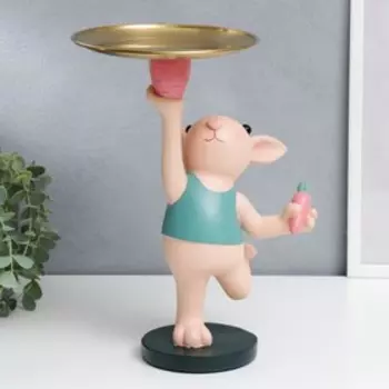 Сувенир полистоун подставка "Зайчик в зелёной майке с морковкой" 30,5х23 см