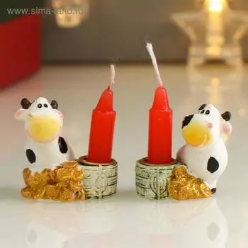 Сувенир полистоун подсвечник со свечой "Коровка Глаша с монетками" МИКС 4,5х4,3х3 см