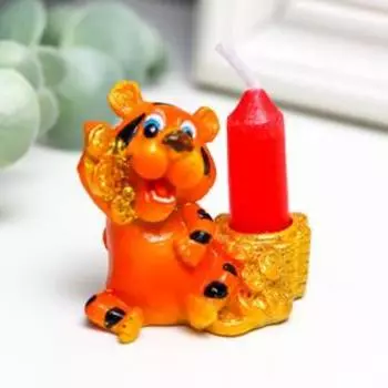 Сувенир полистоун подсвечник "Тигруша с золотыми монетками" МИКС 4,5х3х5 см