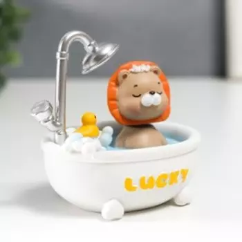 Сувенир полистоун пружинка "Львёнок принимает ванну" 6х8,5х8 см