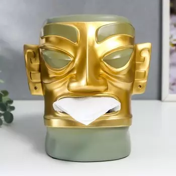 Сувенир полистоун салфетница "Абориген с широким носом" зелёно-золотой 19х12х20 см