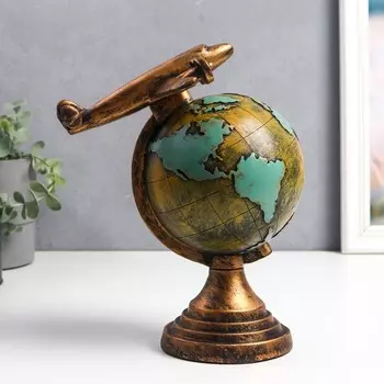 Сувенир полистоун "Самолёт на глобусе" 23х13х13 см