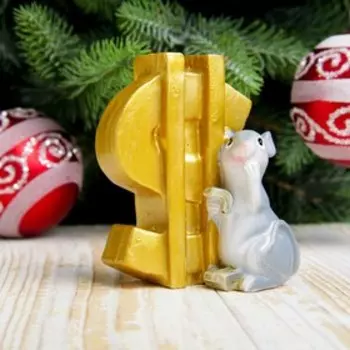 Сувенир полистоун "Серая мышка с долларом" МИКС 8х5х4 см