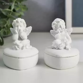 Фигурка полистоун «Белоснежный ангел на сердечке», шкатулка для украшений, 6.34.74.7 см, МИКС