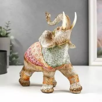 Сувенир полистоун "Слон в разноцветной попоне с рисунками" под дерево 21х19х10 см