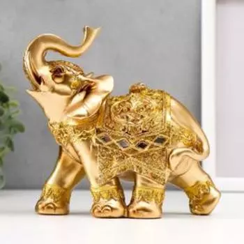 Сувенир полистоун "Слоны в золотых доспехах" набор 2 шт 15х15х6,5 см