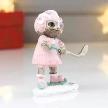 Сувенир полистоун "Совёнок-хоккеист" розовый с голубым 9,5х6,8х3,5 см