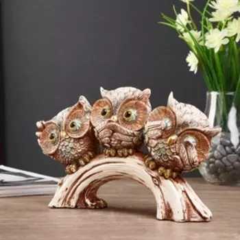 Сувенир полистоун "Совята - не слышу, не вижу, не скажу на брёвнышке" 15х23х5 см