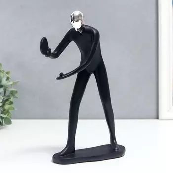 Сувенир полистоун "Спортсмен - настольный теннис" чёрный с серебром 24х13 см