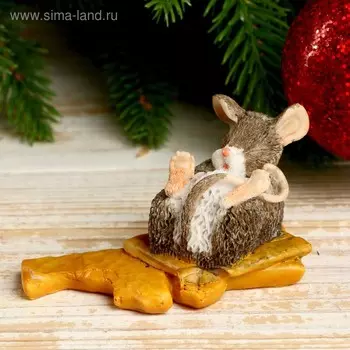 Сувенир полистоун "Спящий мышонок на крекере" 4,7х5х8,8 см