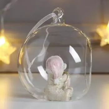 Сувенир полистоун, стекло шар "Медвежонок в колпаке с подарком" розовый 9,5х8х9 см