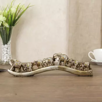 Сувенир полистоун стразы "Караван из семи слонов" 9х32,5х3,5 см