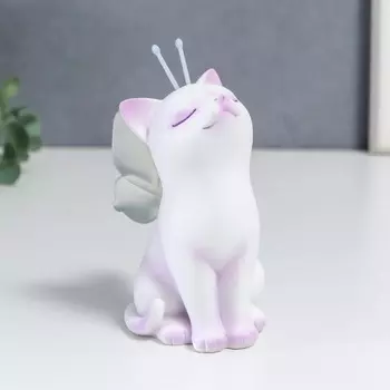 Сувенир полистоун свет "Белыя кошечка-бабочка" 11х8,5х6,5 см