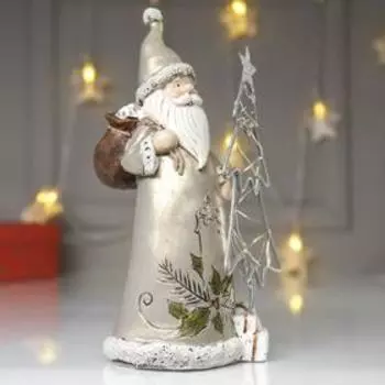 Сувенир полистоун свет "Дед Мороз в золотистой шубе у ёлочки - свеча" 22х10х12 см