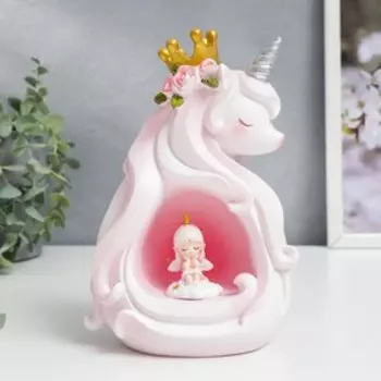 Сувенир полистоун свет "Единорог в короне с цветами с ангелом" МИКС 19х13 см